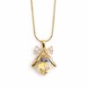 Shimmering Heart Crystal Bow Necklace with Sleek Gold Chain Stainless Steel Pendant