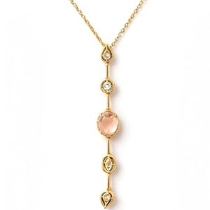 Stylish Pink Crystal Drop Pendant Gold Necklace for Party and Daily Wear Stainless Steel Pendant