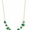 Elegant Gold Tone Green Crystal Necklace with Multi Cut Stones Luxury Jewelry Stainless Steel Necklace