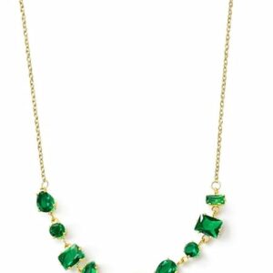 Elegant Gold Tone Green Crystal Necklace with Multi Cut Stones Luxury Jewelry Stainless Steel Necklace