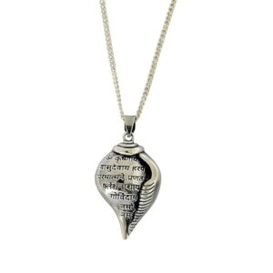 Shri Krishna Shankha Pendant with Chain of Protection Silver Pendant for Men Metal Pendant