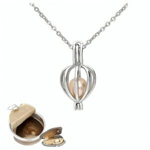 Wish Pearl Necklace, Love Pearl in Oyster with Chain, Gift For Girls/Women Pearl Alloy Pendant