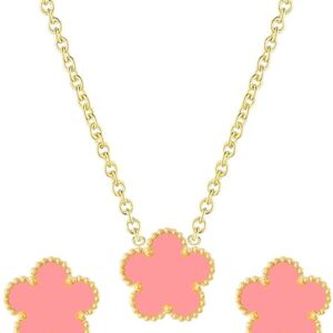 Stainless Steel Gold-plated Pink Jewellery Set