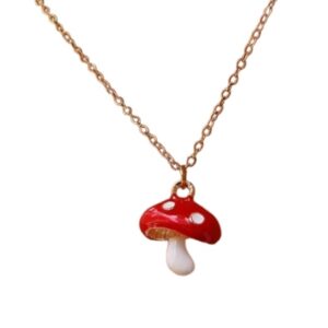 Trendy Anti Tarnish Mushroom Pendant Necklace, Gold Plated Stainless Steel Pendant