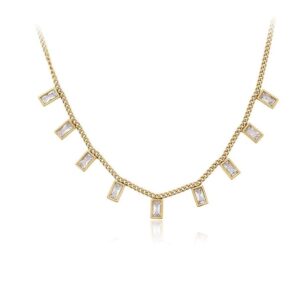 Trending Anti Tarnish White Stone Charm Necklace for women & Girls, Gold Plated Stainless Steel Necklace