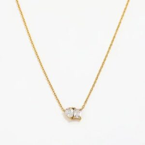 Elegant Gold Tone Dual Stone Pendant Necklace with Heart Rhinestone for Women Crystal Necklace
