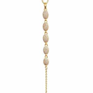 Gold Plated Lariat Pendant Necklace with Oval CZ Stones Adjustable Chain Women Crystal Necklace