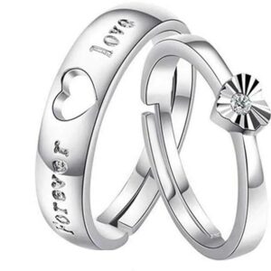 Crystal Heart Couple Rings Adjustable Matching Love Bands Romantic Gift Couples Alloy Ring