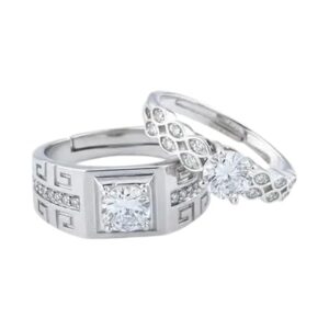 Elegant Crystal Couple Rings Adjustable Matching Promise Bands Romantic Gift Alloy Ring