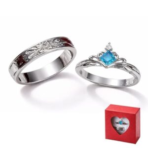 Blue Crystal Heart Couple Rings Adjustable Matching Love Bands Romantic Gift Alloy Ring