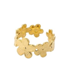Elegant Flower Design Adjustable Ring for Women & Girls Stainless Steel Gold Plated Ring