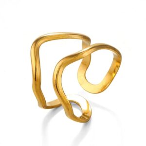Stylish Wave Pattern Adjustable Ring for Women & Girls Stainless Steel Gold Plated Ring