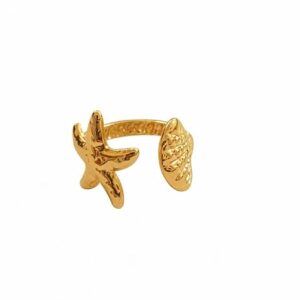 Trendy Gold Starfish Seashell Ring – Ocean Inspired Adjustable Beach Jewelry Stainless Steel Gold Plated Ring