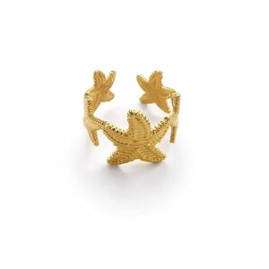 Trendy Gold Starfish Ring – Ocean Inspired Adjustable Fashion Jewelry for Women Stainless Steel Gold Plated Ring