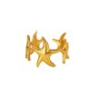 Gold Plated Starfish Design Adjustable Ring for Women Trendy Beach Style Stainless Steel Ring