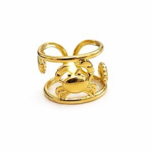 Gold Crab Ring – Adjustable Open Band Marine Jewelry for Women Stainless Steel Gold Plated Ring