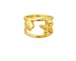 Gold Plated Starfish Adjustable Ring for Women Girls Ocean Beach Style Ring Stainless Steel Gold Plated Ring