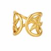 Gold Plated Double Starfish Adjustable Ring for Women Beach Style Jewelry Gift Stainless Steel Ring