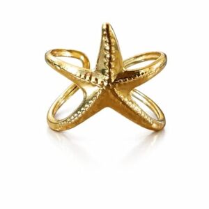Trendy Gold Starfish Adjustable Ring – Ocean Inspired Fashion Jewelry for Women Stainless Steel Gold Plated Ring
