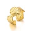 Gold Shell Adjustable Ring – Textured Ocean Motif Fashion Jewelry for Women Stainless Steel Gold Plated Ring