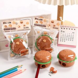 Burger Shaped Pencil Sharpener for Kids Cute Cartoon Hamburger Design Plastic Pencil Sharpener Fun School Stationery Item for Students